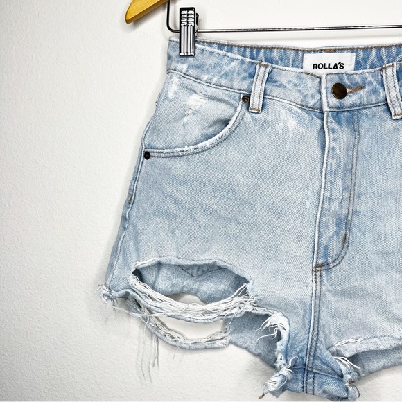 Rolla’s Dusters G’Day Mate High Rise Denim Jean Shorts Distressed Light Wash 26 - Picture 7 of 11
